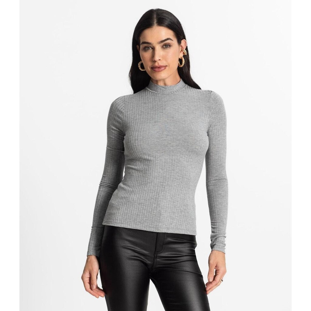 Blusa Select Manga Longa Canelada Feminina