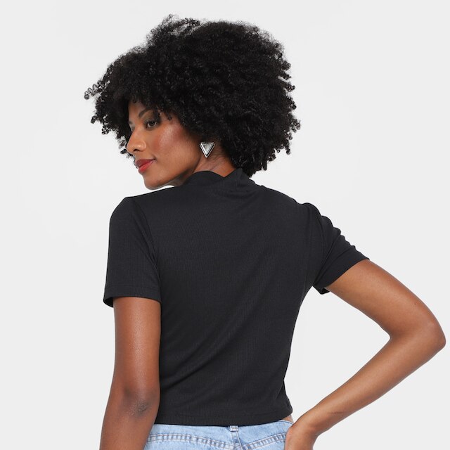 Blusa Shioó Cropped Canelada Gola Alta Feminina