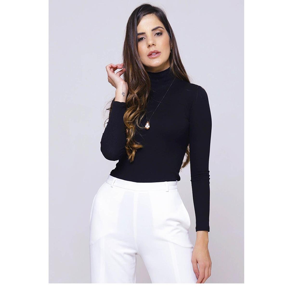 blusa de gola alta feminina justa no corpo