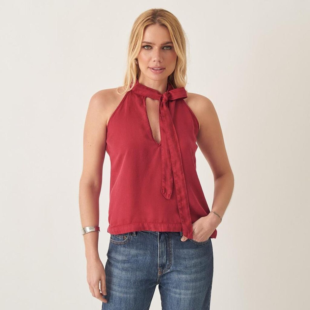 Blusa Tencel Cava Americana com Laço