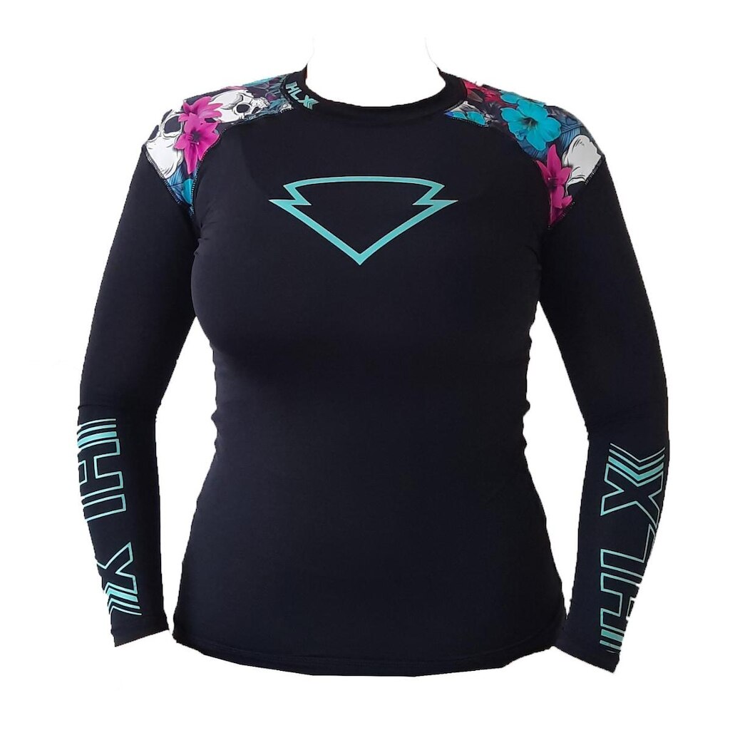 BLUSA TÉRMICA SEGUNDA PELE MOVING CAVEIRA COM FLORES- HLX