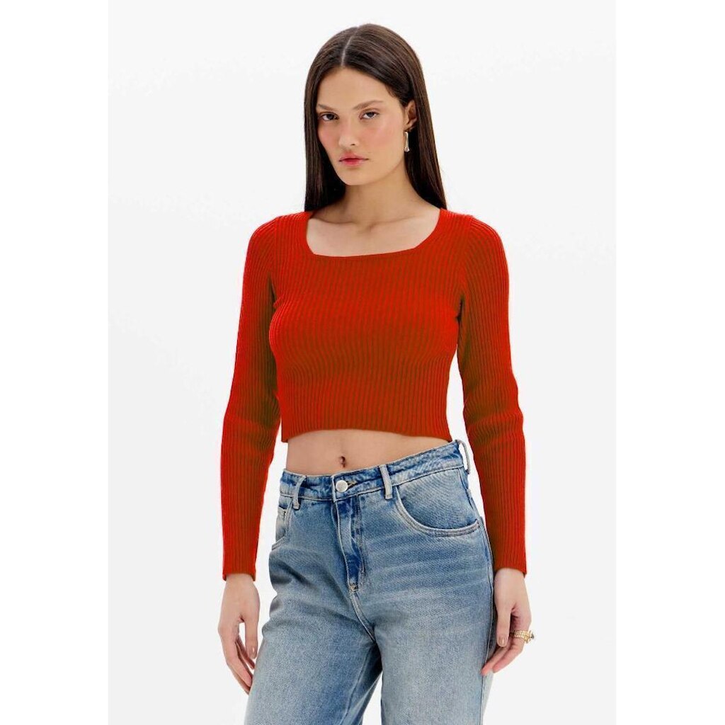 Blusa Tricot Cropped Manga Longa