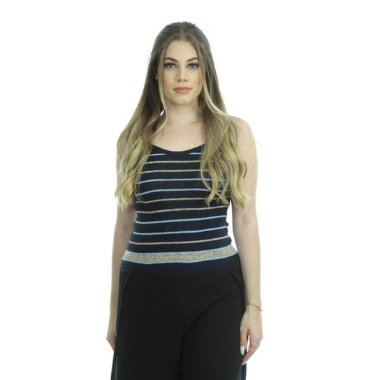 Blusa Tricot Sofia VII Feminina Shopping do Tricô Top Alcinha - Azul Menor preço em Blusa Tricot Sofia VII Feminina Shopping do Tricô Top Alcinha - Azul