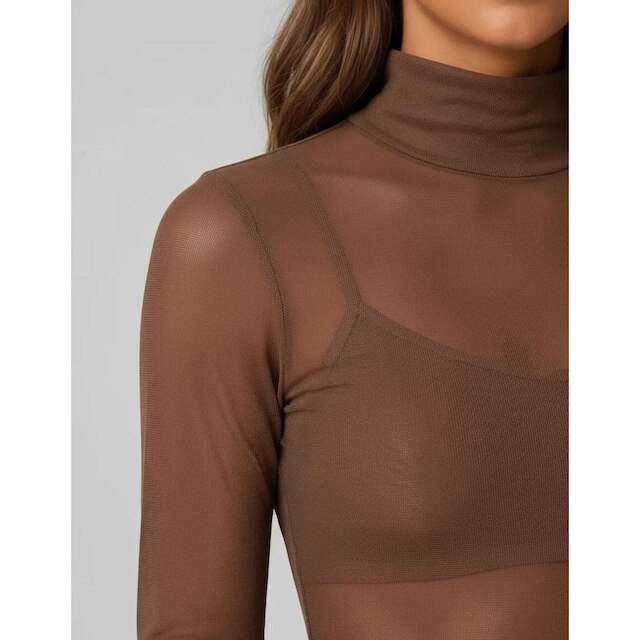 Blusa Tule Manga Longa Feminina Luxo