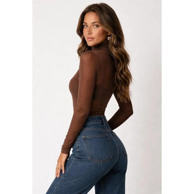 Blusa Tule Manga Longa Feminina Luxo