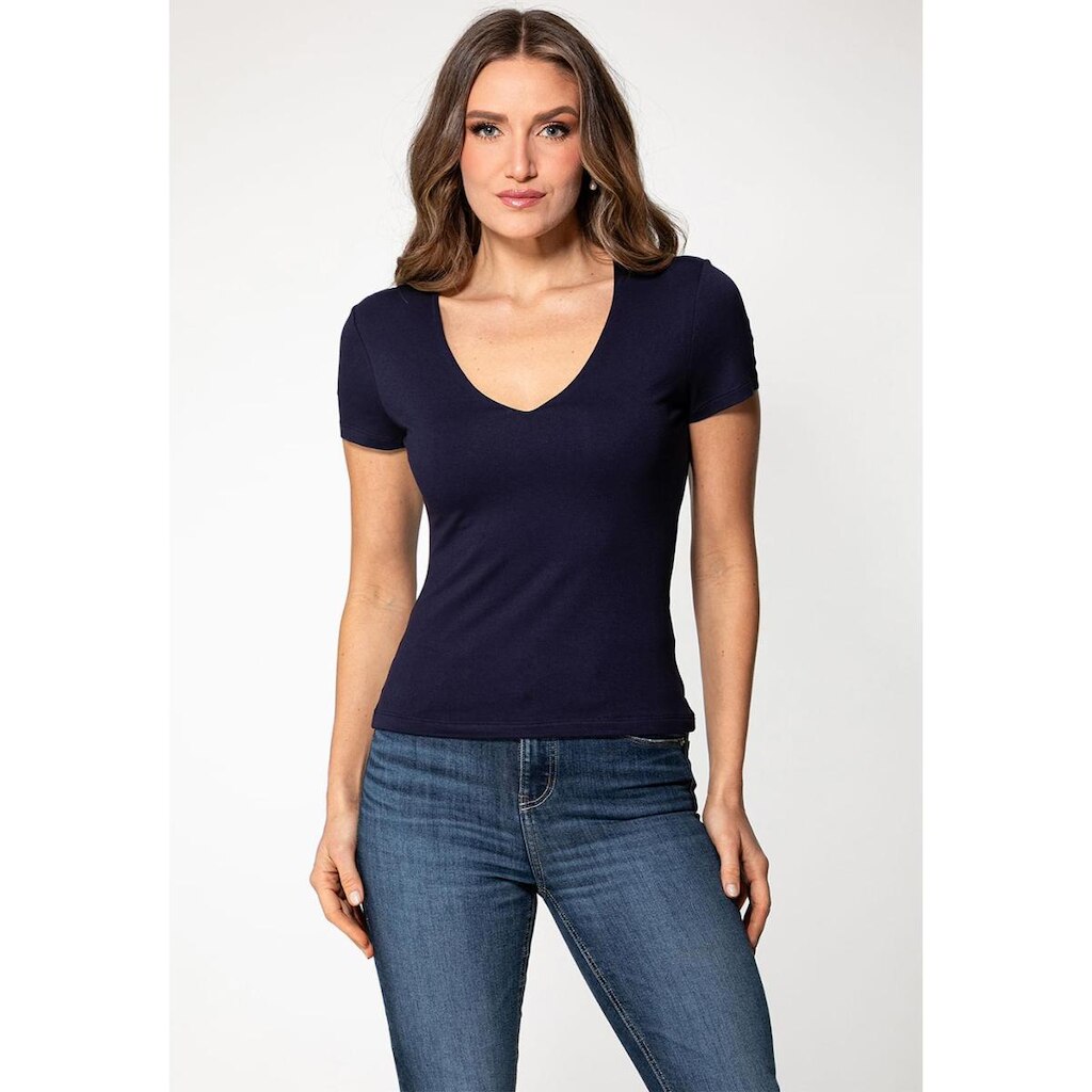 Blusa Viscose Decote V Azul Marinho