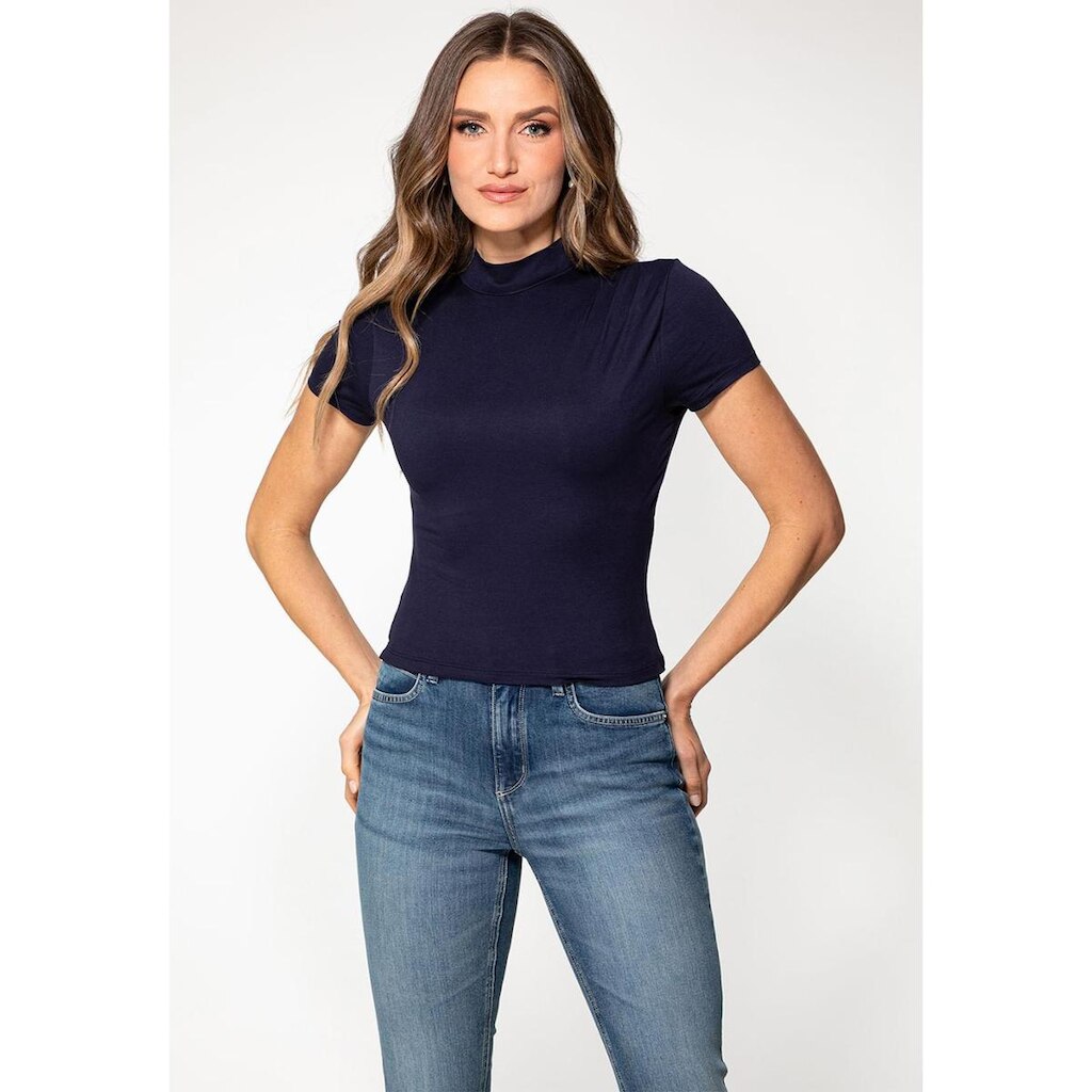 Blusa Viscose Gola Alta Azul Marinho