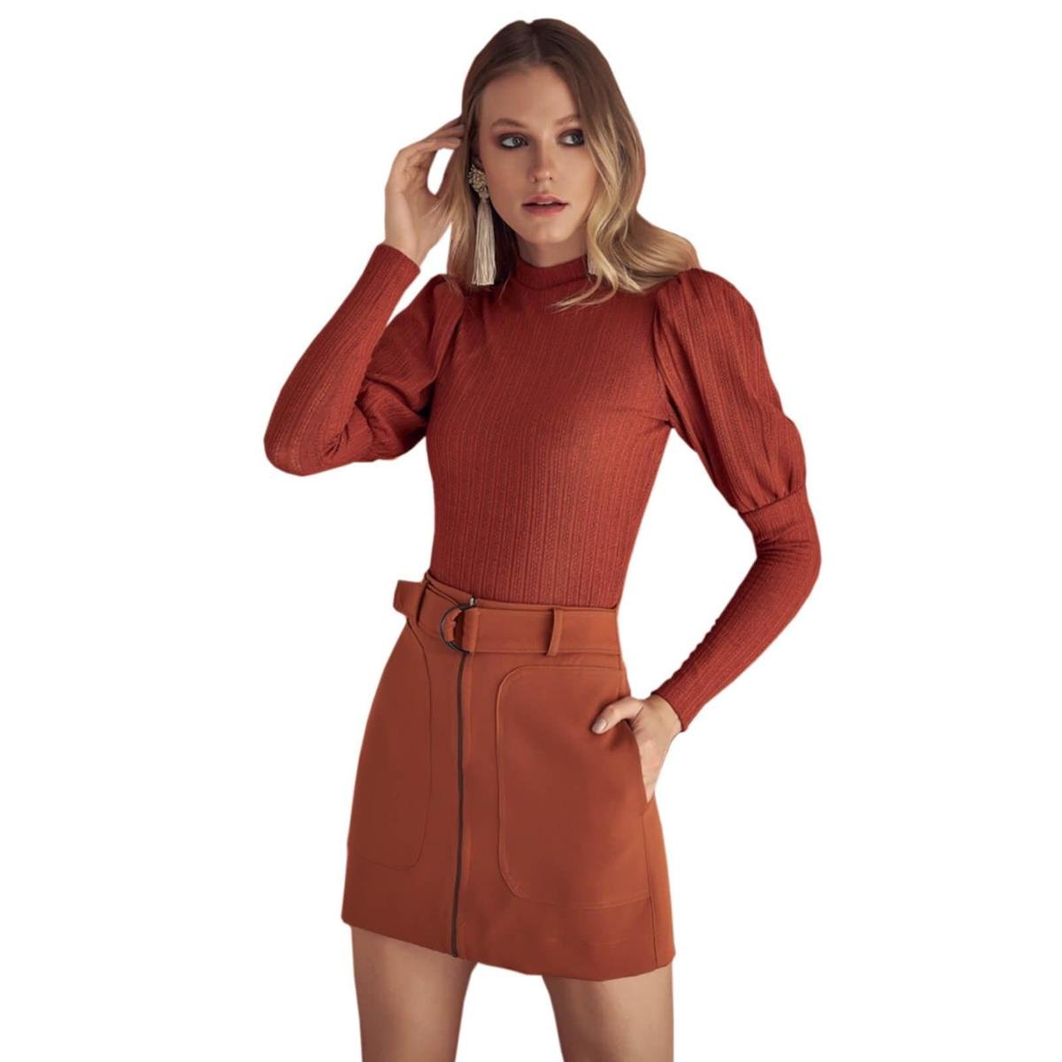 blusa texturizada em tricô manga longa