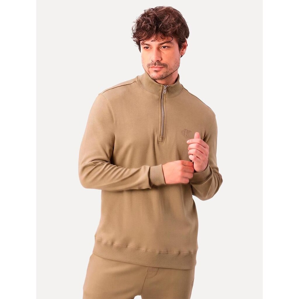 Blusão Calvin Klein Masculino Suedine Half Zip Cáqui