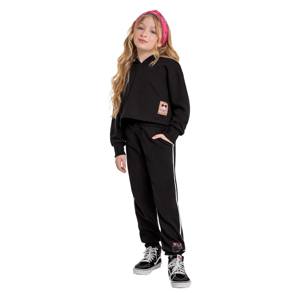 Blusão Cropped com Capuz Juvenil para Menina Gloss