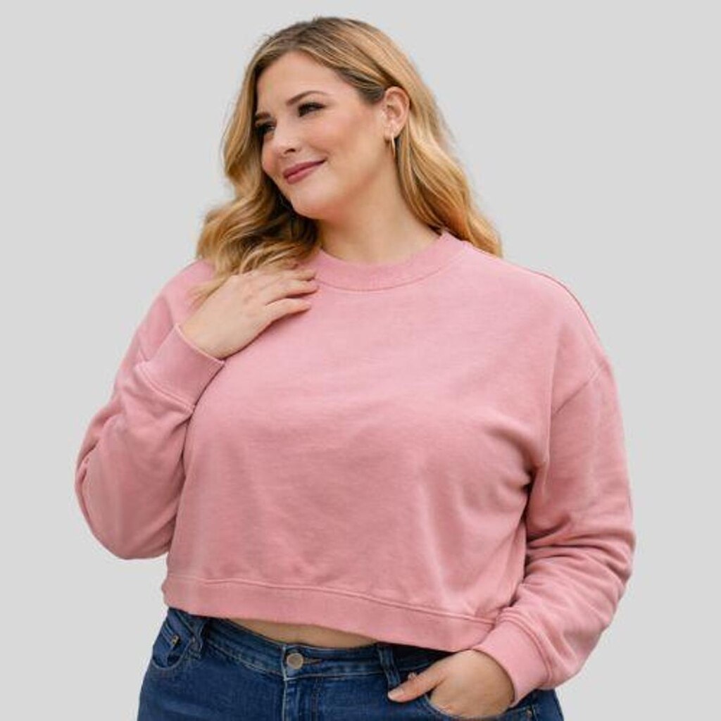 Blusão Cropped de Moletom Feminino Plus Size Manga Longa Gola Redonda Malwee