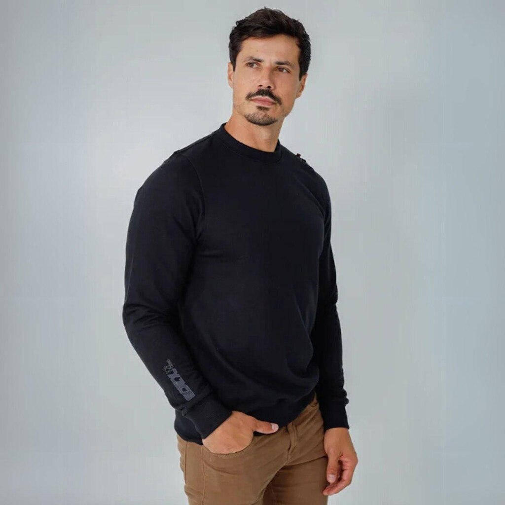 Blusão de Moletom Masculino Meia Estação Canelado Liso Manga Longa Gola Redonda