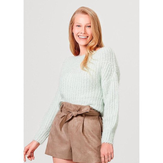 Blusão Feminino Em Tricô De Acrílico Com Mangas Amplas - Off White Menor preço em Blusão Feminino Em Tricô De Acrílico Com Mangas Amplas - Off White