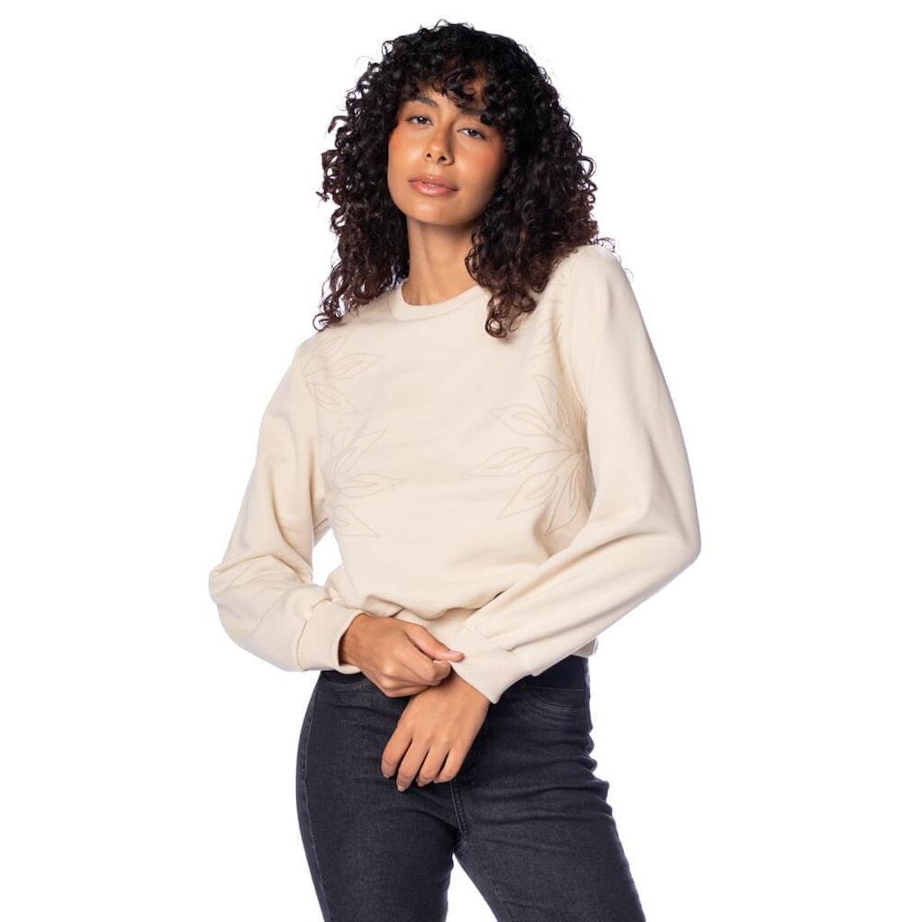 Blusão Feminino Endless Moletom Floral Bege