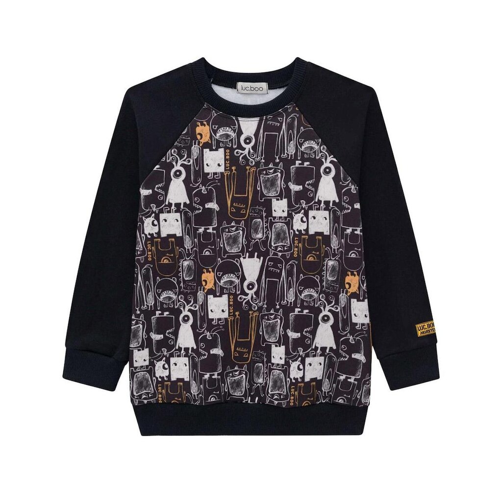 Blusão Infantil Menino Moletom Monstrinhos Preto Luc.boo