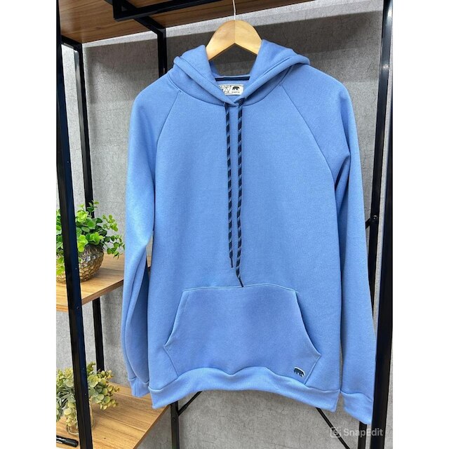 Blusão Masculino Moleton raglan Capuz e Bolso canguru Azul Marine ...