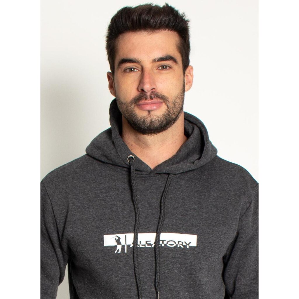 Blusão Moletom Canguru Aleatory Logo Box Mescla Chumbo-Chumbo-GG