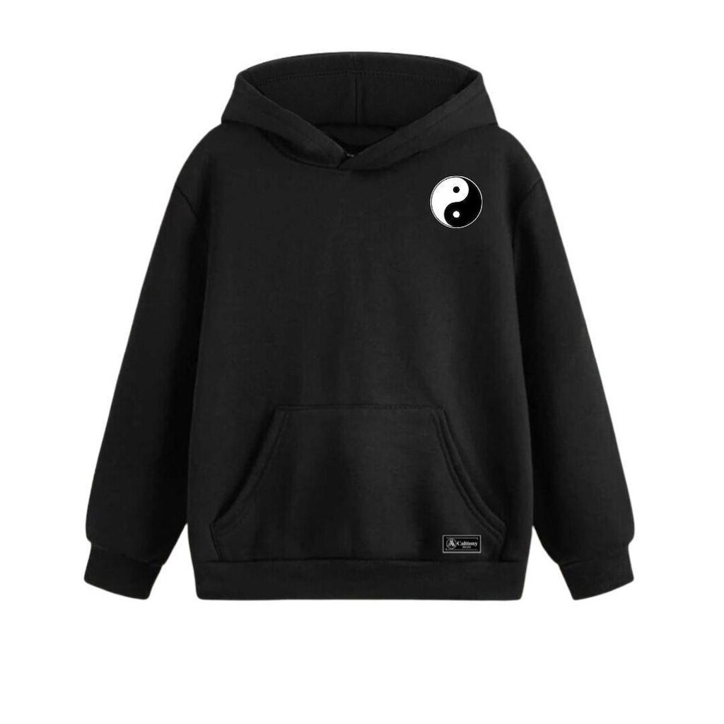 Blusão Moletom Canguru Yin Yang Infantil Personalizado com Capuz e Bolso