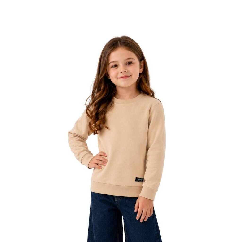 Blusão Moletom Infantil Liso Básico Gola Redonda Sem Capuz