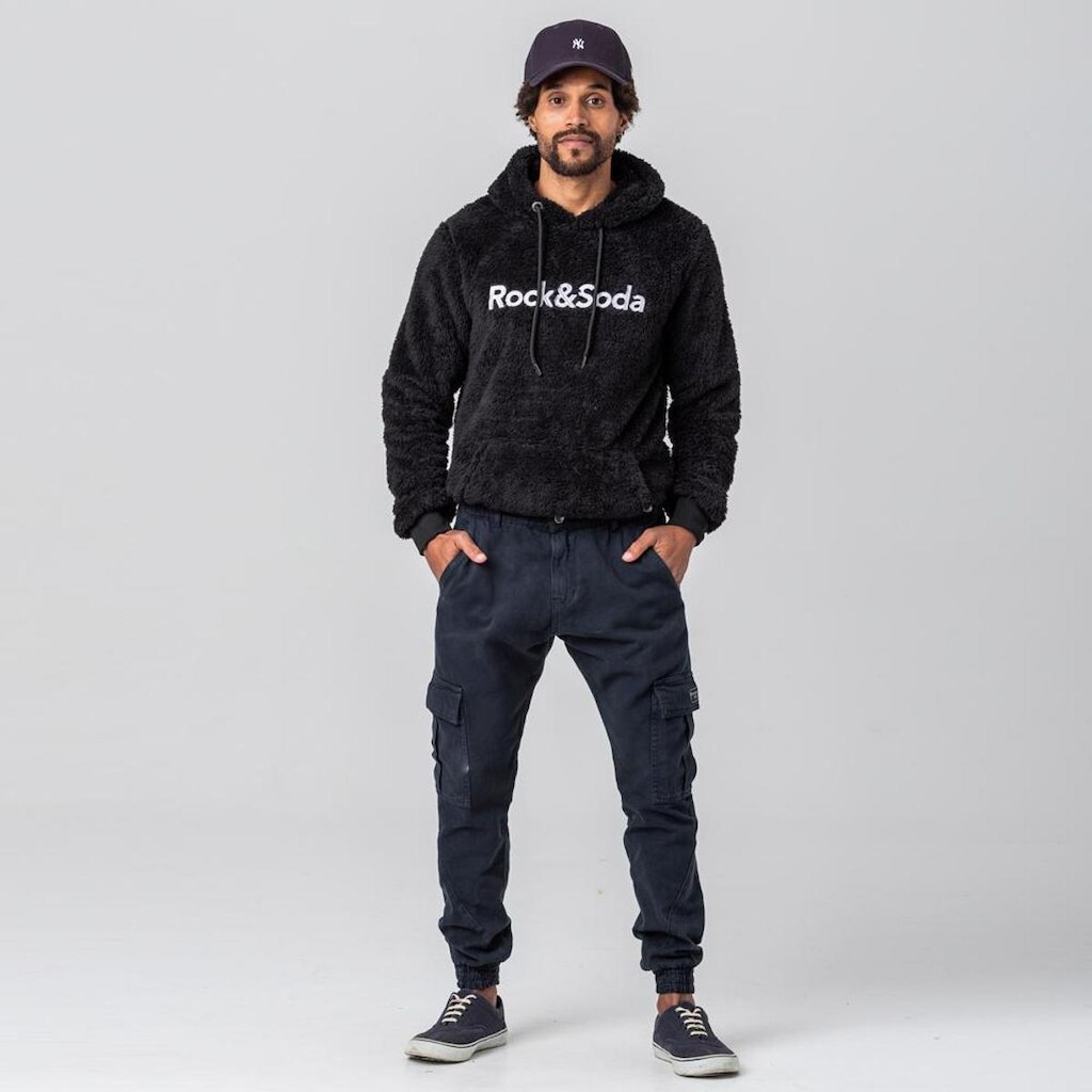 Blusão Moletom Rock e Soda Masculino Bolso Canguru Capuz Teddy