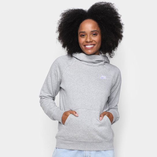 Blusão Nike Essential Fnl Po Flc Canguru Feminino - Cinza+Branco Menor preço em Blusão Nike Essential Fnl Po Flc Canguru Feminino - Cinza+Branco