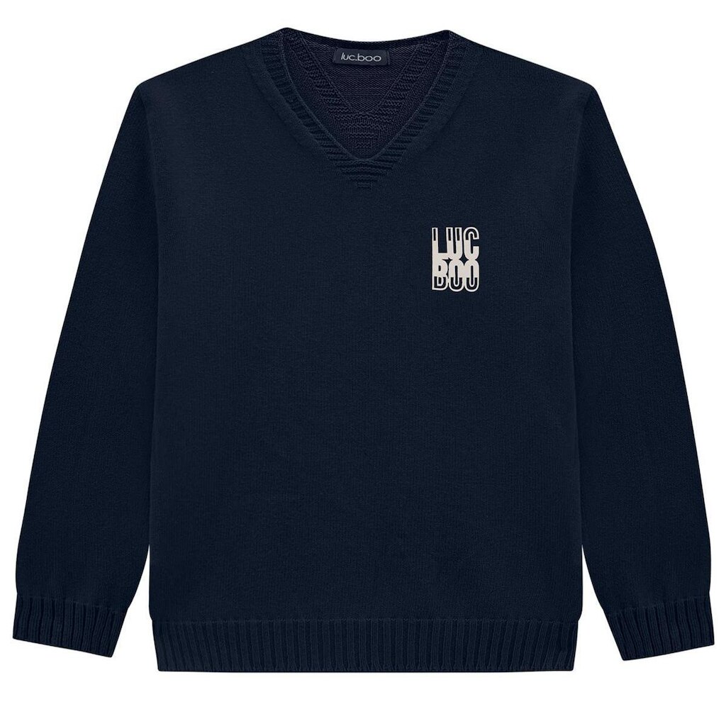 Blusão Suéter Infantil Menino Tricô Azul Marinho Luc.boo
