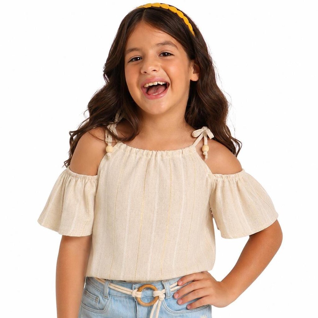 Blusinha Juvenil Look Jeans Bata Listrada Natural - 10 - UNICA