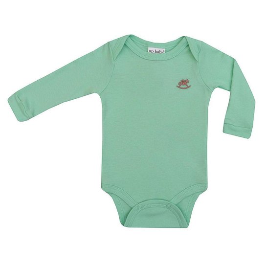 Body Básico Bebê Manga Longa Suedine Verde Claro - Verde Menor preço em Body Básico Bebê Manga Longa Suedine Verde Claro - Verde