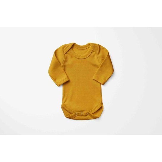 Body Bebê Infantil em Suedine Liso Algodão Manga Longa - Mostarda Menor preço em Body Bebê Infantil em Suedine Liso Algodão Manga Longa - Mostarda