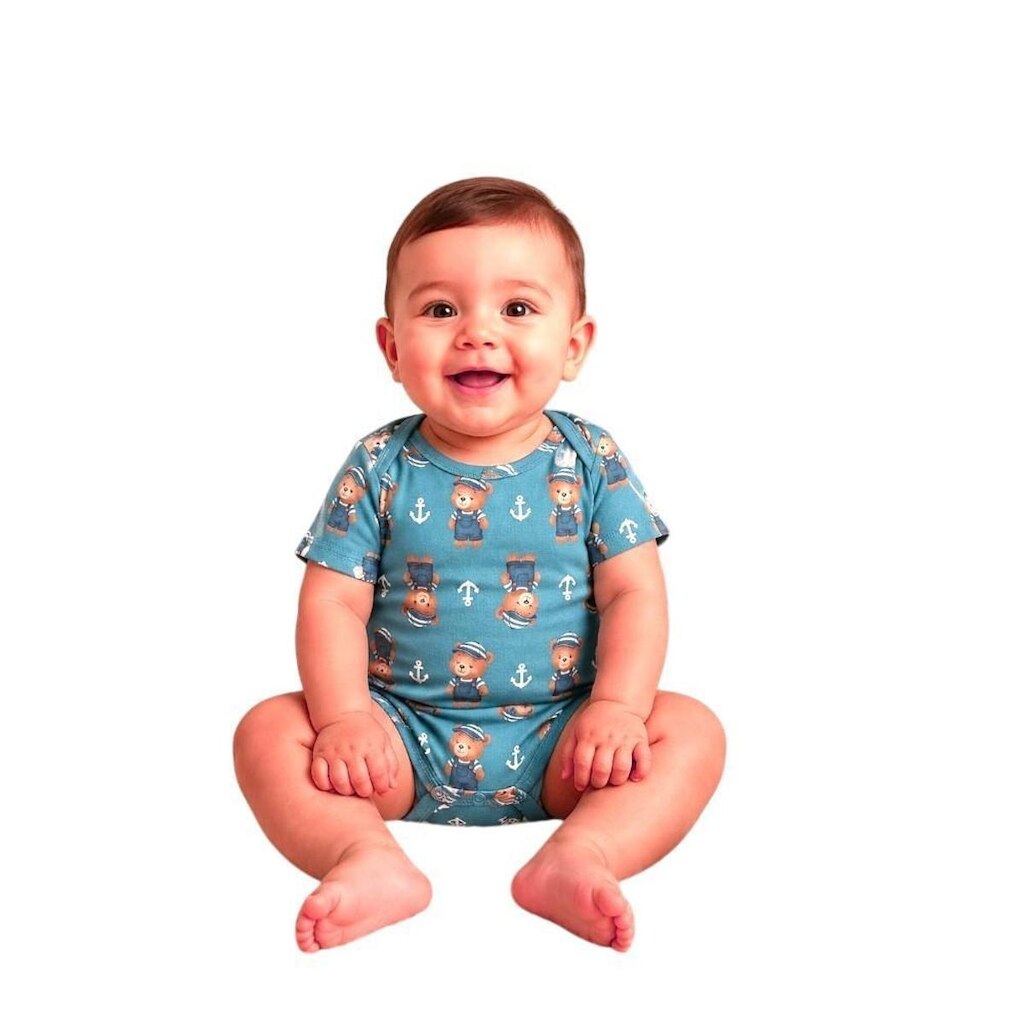 Body Bebê Menino Estampa Urso Marinheiro Cotton Kyly