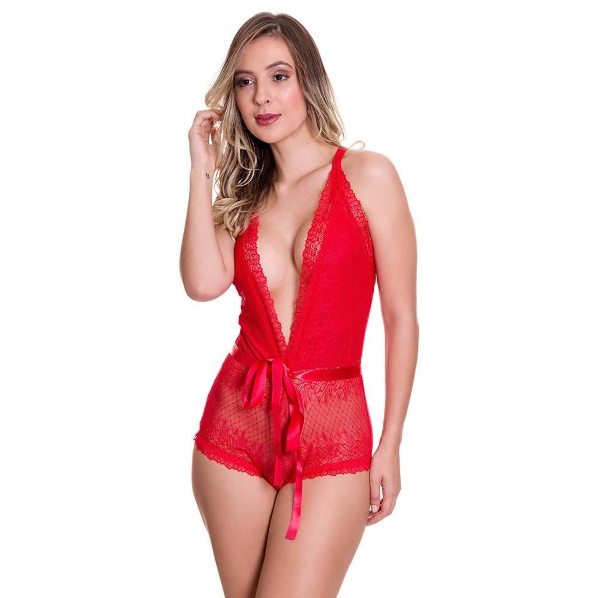 Body em Renda Transparente com Fita Moda de Baixo - LB1111 Menor preço em Body em Renda Transparente com Fita Moda de Baixo - LB1111