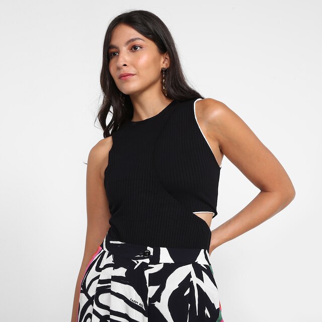 Body Farm Rib Duplo Regata Feminino - Preto | Netshoes