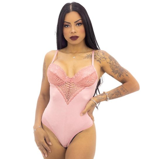 Body Feminino Renda Sem Bojo Le Casual Rose - Rosa Menor preço em Body Feminino Renda Sem Bojo Le Casual Rose - Rosa