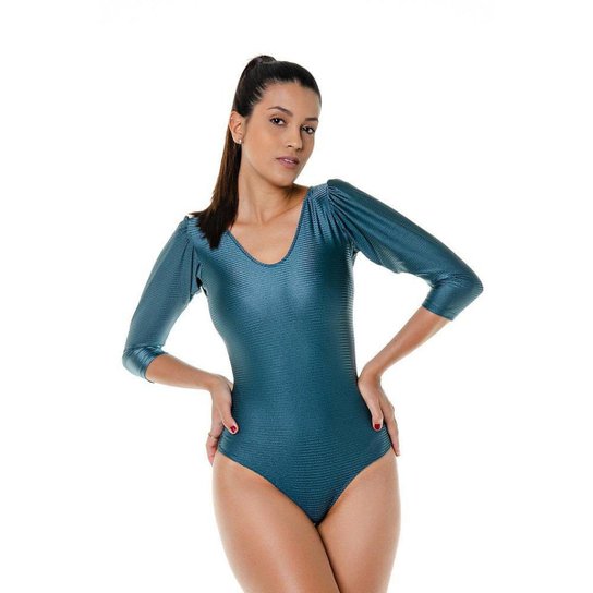 Body Larulp Manga Longa Classic - Azul - Verde Menor preço em Body Larulp Manga Longa Classic - Azul - Verde
