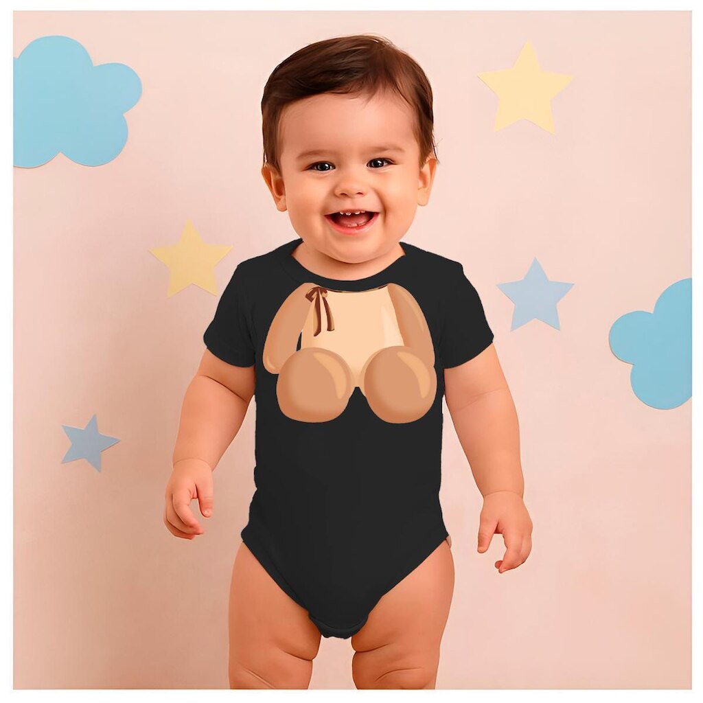 Body Manga Curta Techmalhas Estampa Cabeça Ursinho