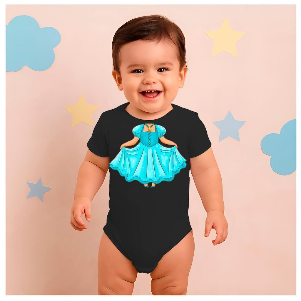Body Manga Curta Techmalhas Estampa Vestido Azul