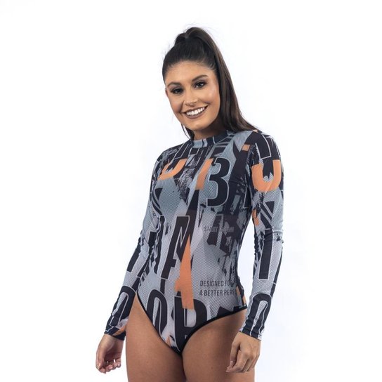 BODY MANGA LONGA ESTAMPADO Logomania - Laranja Menor preço em BODY MANGA LONGA ESTAMPADO Logomania - Laranja