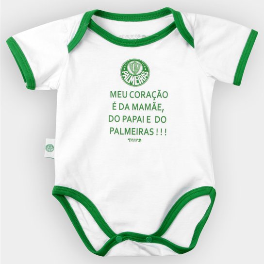 Body Palmeiras Bebê Meu Coração É... - Verde+Branco Menor preço em Body Palmeiras Bebê Meu Coração É... - Verde+Branco