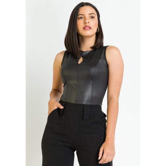 Body PKS Sem Mangas Cirre Feminina - Preto Menor preço em Body PKS Sem Mangas Cirre Feminina - Preto