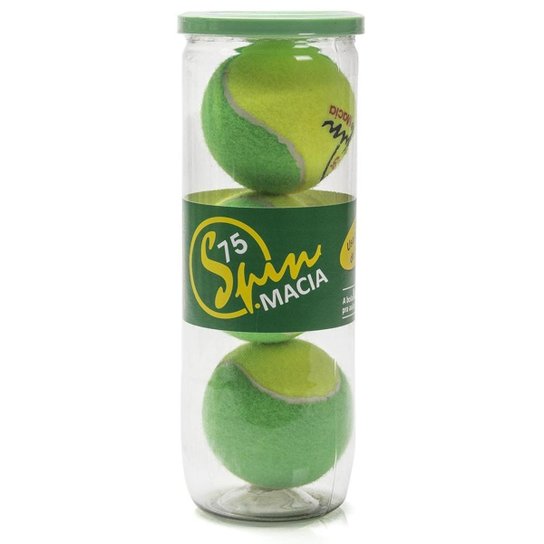Bola de Tênis Spin Macia 75 Estágio 1 Tubo com 03 unidades Amarela e Verde -