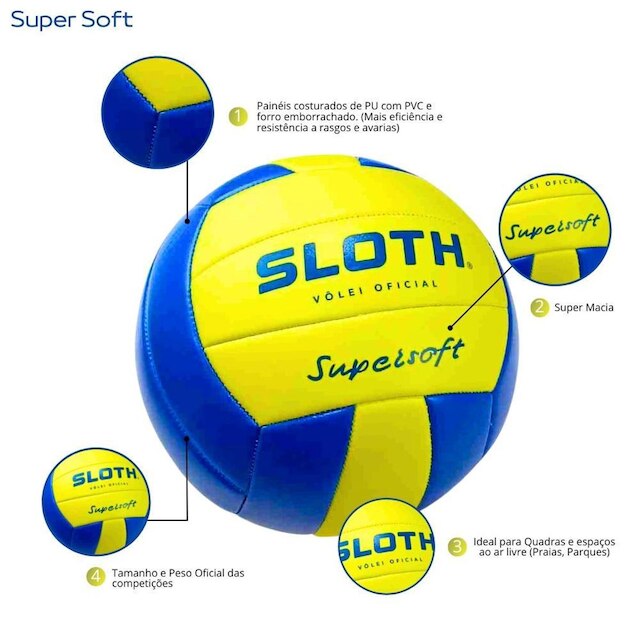 Bola de Volei Sloth SuperSoft Quadra / Praia Pu Costurada Macia