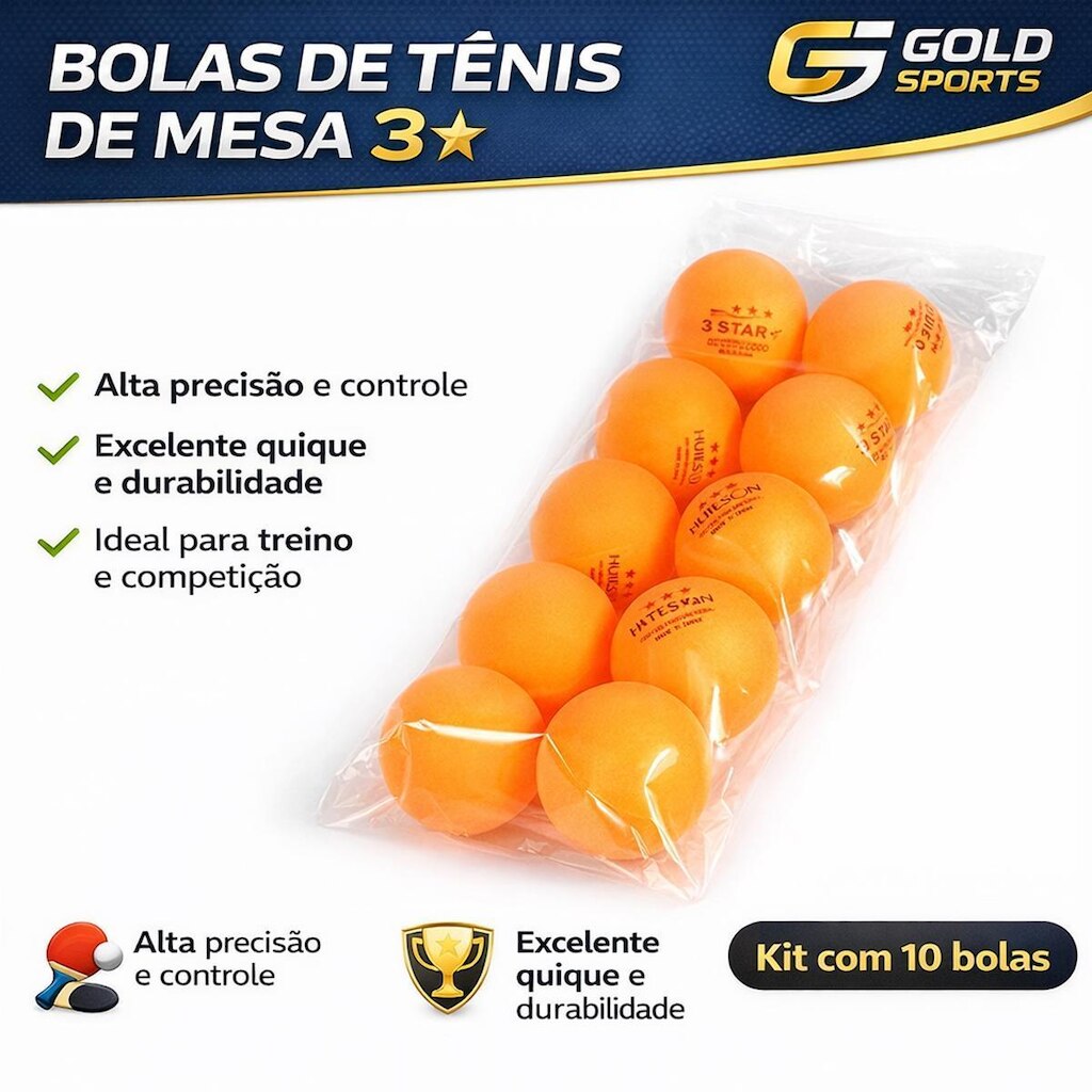 Bolas de Tênis de Mesa Gold Sports Huieson – ABS Premium 40+ 3 Estrelas