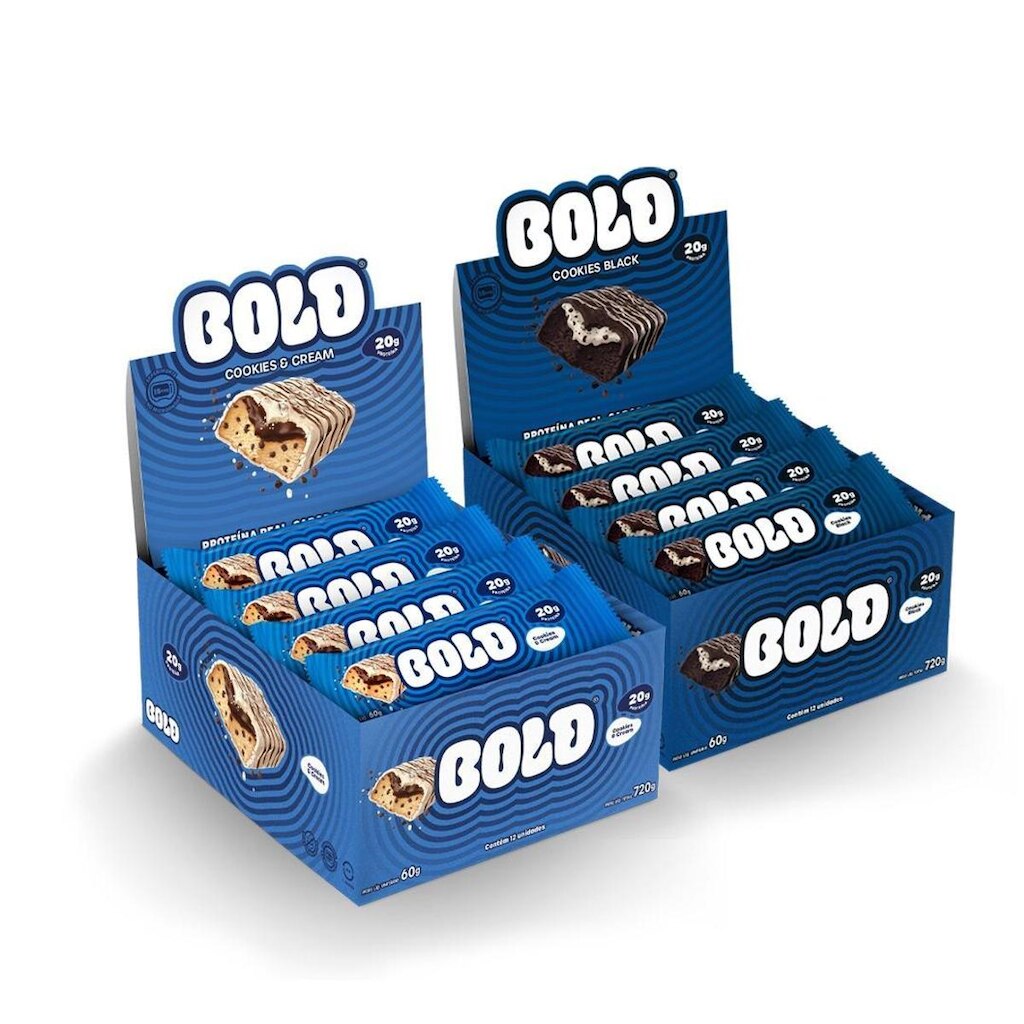 BOLD Snacks barra de proteína - 1 BOLD Cookies e Cream + 1 BOLD Cookies Black