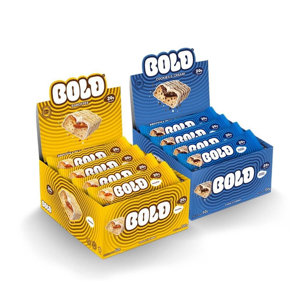 BOLD Snacks barra de proteína - 1 Caixa Banoffee + 1 Caixa Cookies e Cream