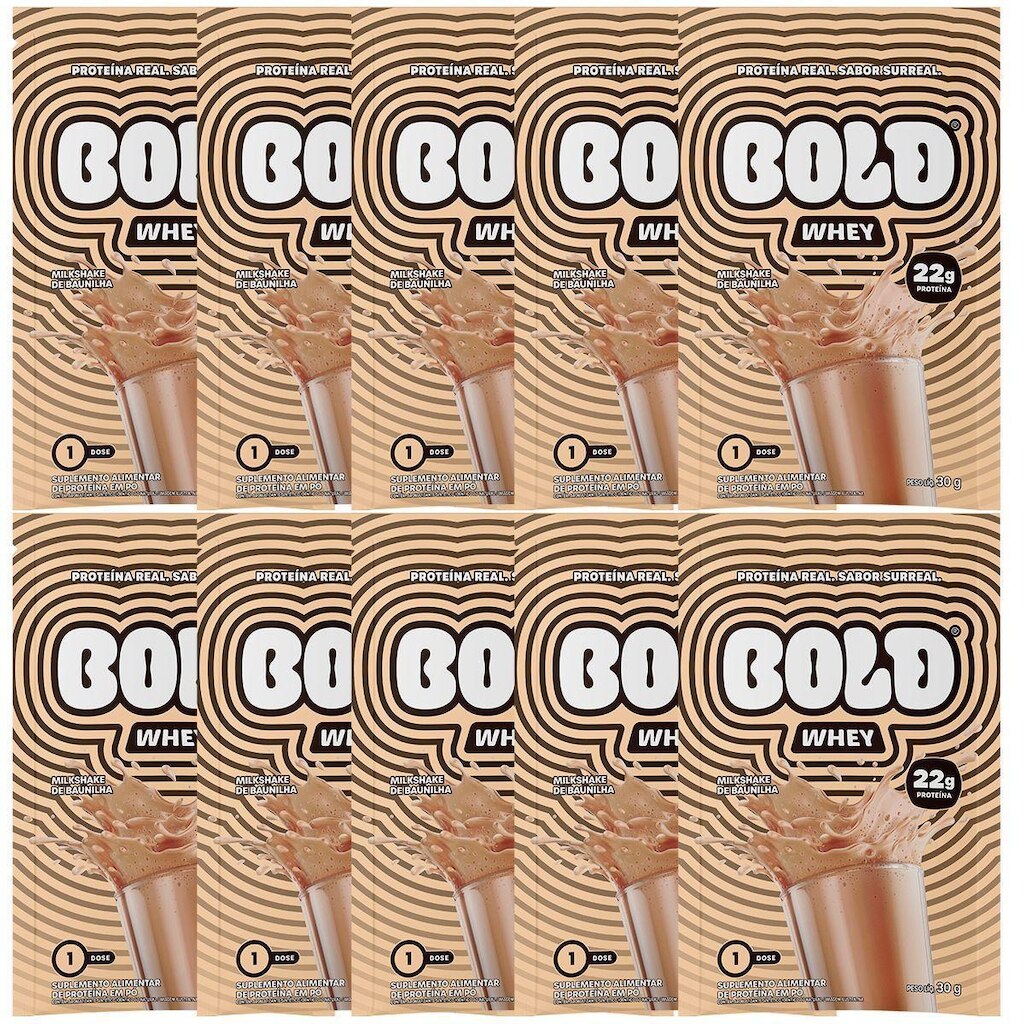 Bold Whey - 10 Sachês 30g Milkshake de Baunilha - Bold