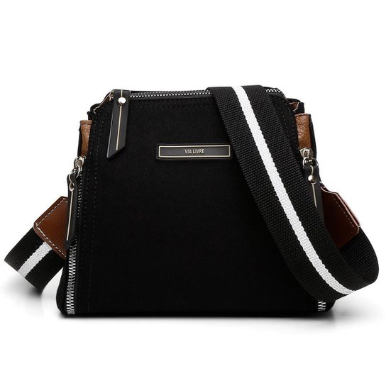 Bolsa 3 Zíper Lona Lançamento Via Livre Transversal - Preto Menor preço em Bolsa 3 Zíper Lona Lançamento Via Livre Transversal - Preto