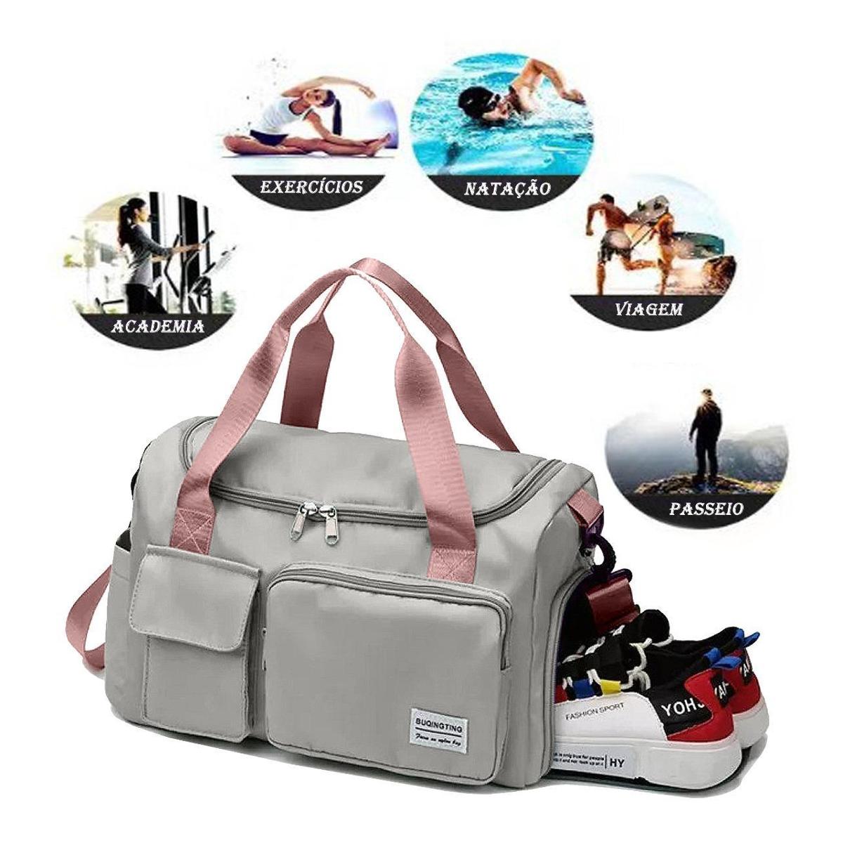 Bolsa Academia Feminina Multifunção Sacola Viagem Esporte Exercicios ...