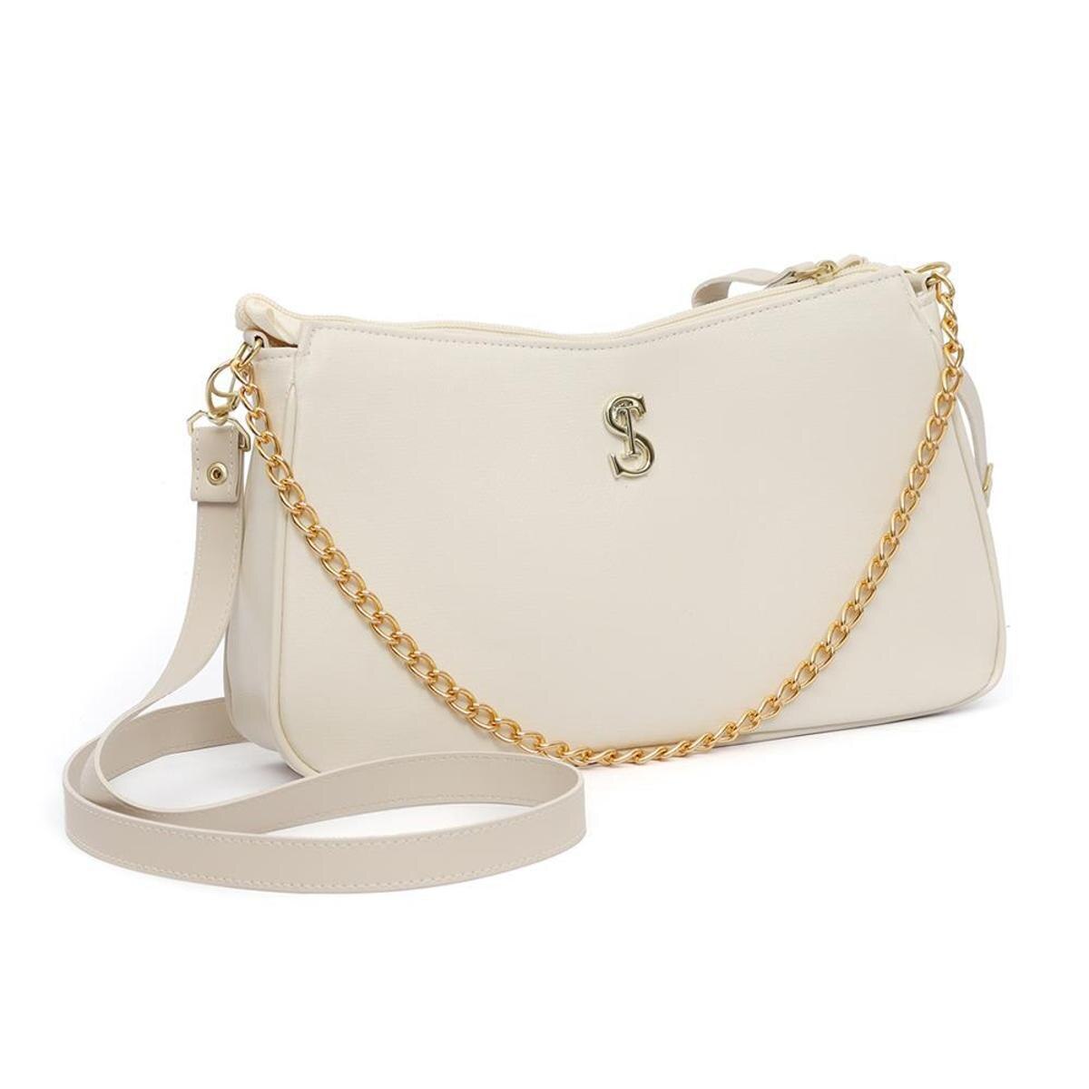 Bolsa Baguete Feminina Transversal Alça Ajustável Casual - Creme | Netshoes