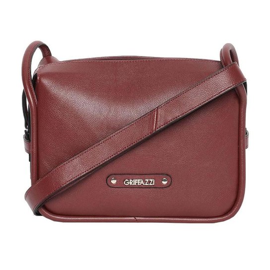 Bolsa de Couro Griffazzi Preta - Bordô Menor preço em Bolsa de Couro Griffazzi Preta - Bordô