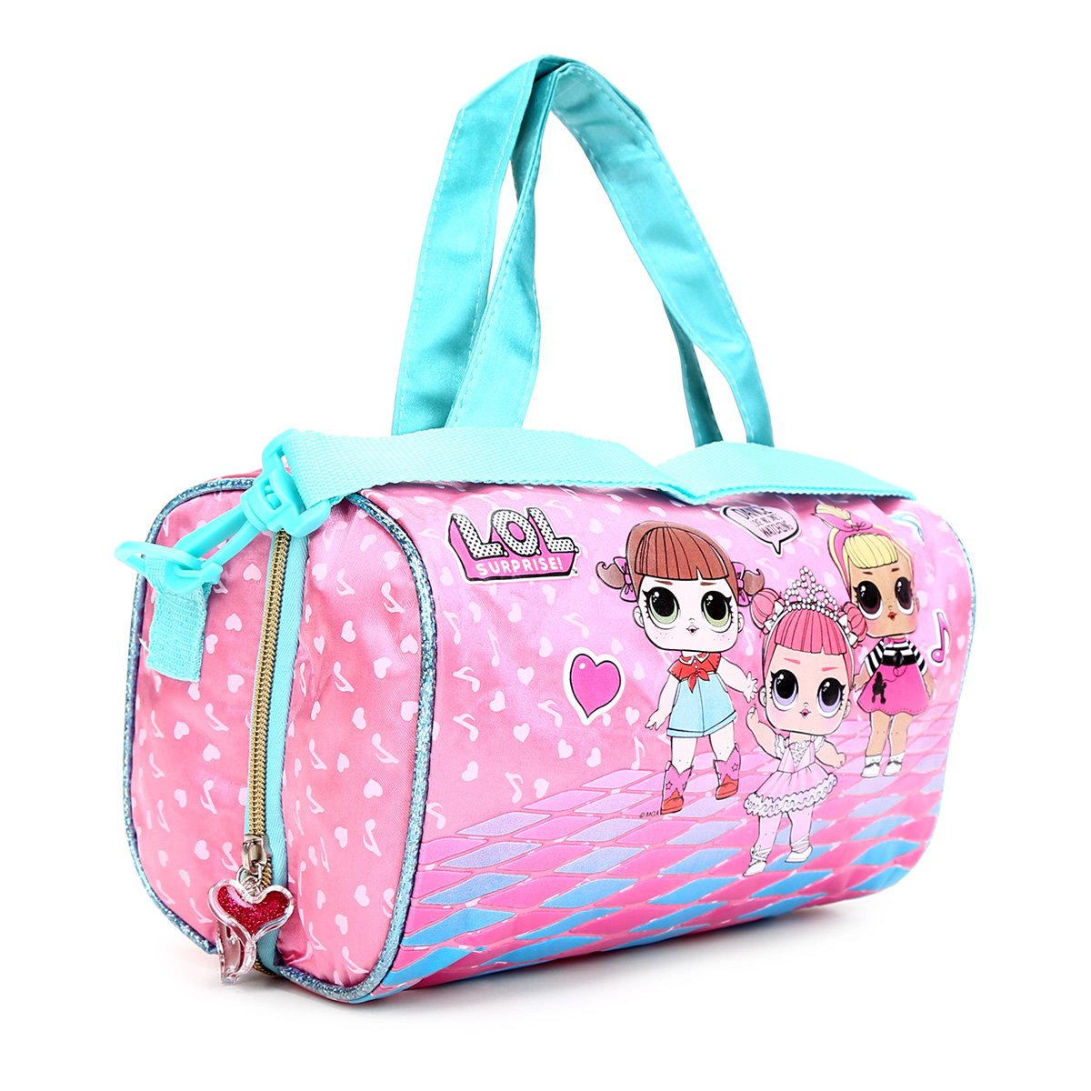pink fuzzy duffle bolsa